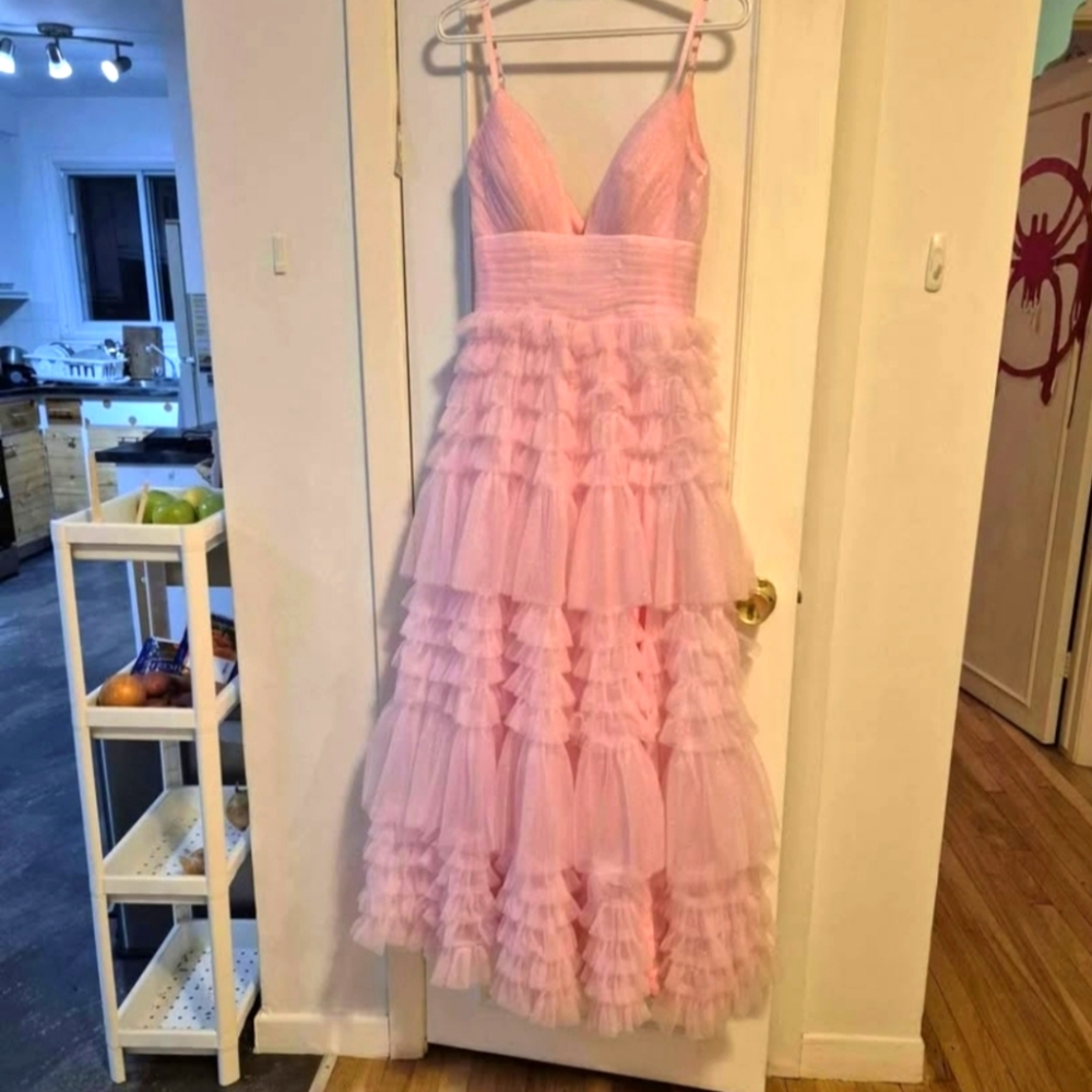 Elegant Pink Ruffled Gown